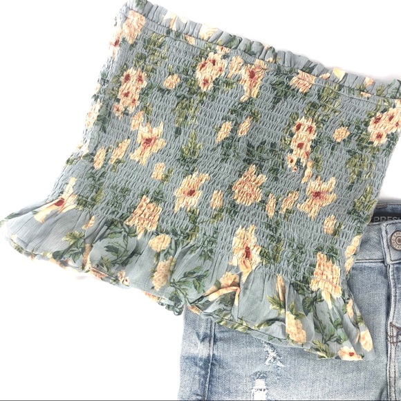 American Eagle Floral Button Up Tube Top - Picture 3 of 4